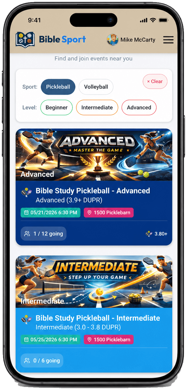 BibleSport Events screen