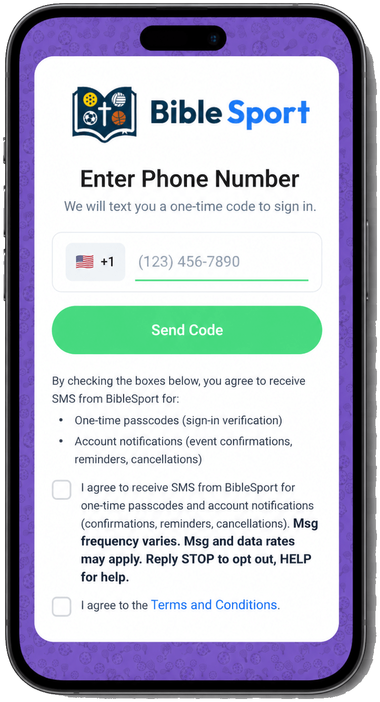BibleSport Login screen